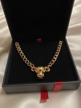 Gold Cuban Chain Necklace with animal panther pendant. Beautiful great gift